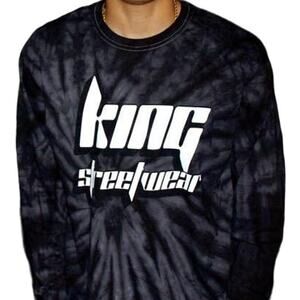 King Streetwear The Wave Tee Crew Neck Long Sleeve Tie Dye Cotton Black Large